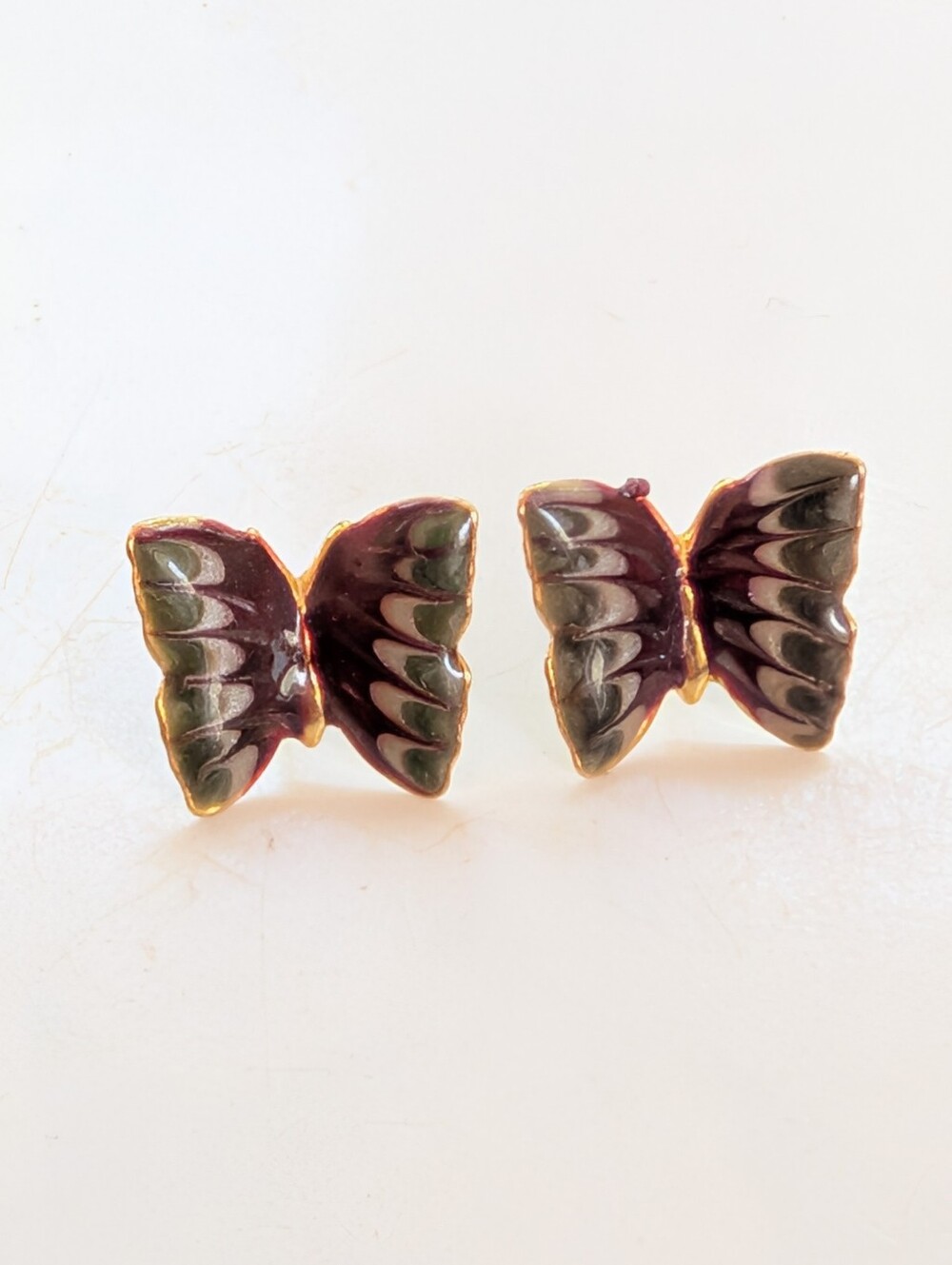 Vintage 90s Y2K Swirled Enamel Bohemian Hippie Butterfly Post Earrings